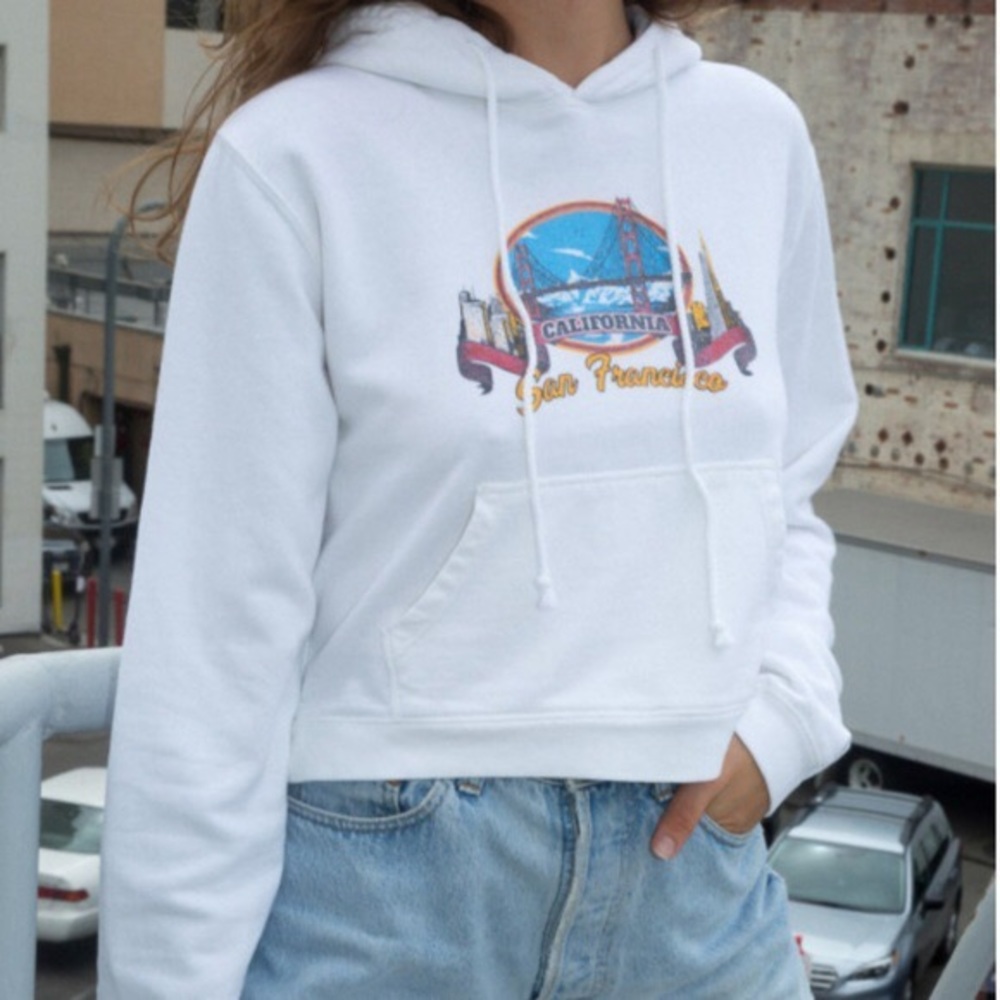 Brandy Melville San Francisco white cropped hoodie